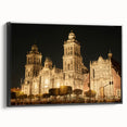 Black and white framed canvas of Mexico City landscape, vintage poster style, ideal for bedroom decor.