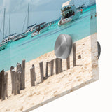 Large abstract wall art of Quintana Roo scenery in mid-century modernist style on acrylic glass, ideal for dining room art.