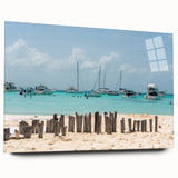 Large abstract wall art of Quintana Roo scenery in muted blue and green tones on acrylic glass.