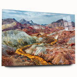 Large abstract wall art of a Middle Eastern scenery in muted earth tones on acrylic glass.