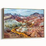 Framed canvas depicting a vintage-style landscape of Middle Eastern scenery, using gold and black tones.