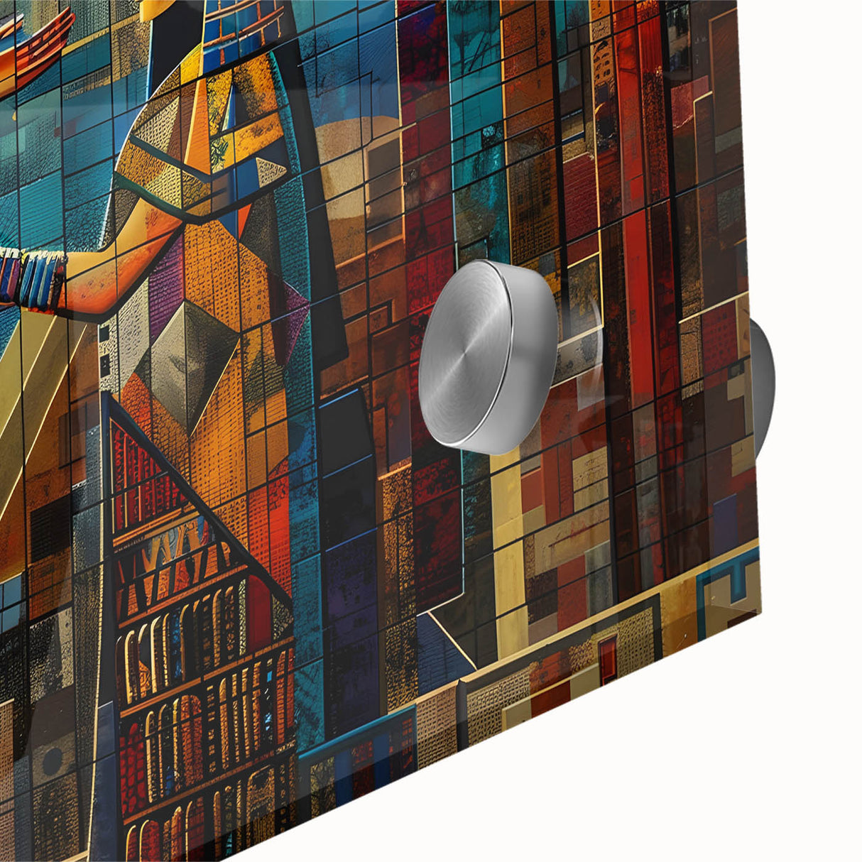 Large abstract wall art depicting a Middle Eastern scenery in muted earth tones, printed on acrylic glass.