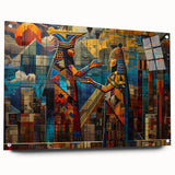 Acrylic print of a Middle Eastern landscape, featuring earthy tones and abstract elements.