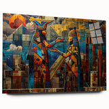 Large abstract wall art depicting a Middle Eastern desert scene in muted earth tones on acrylic glass.