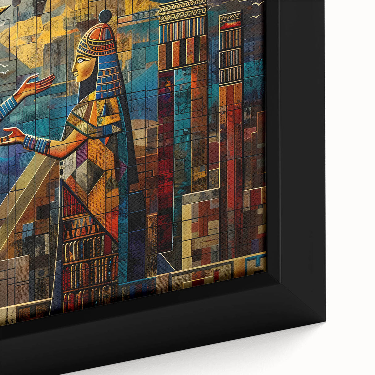 Extra large framed canvas featuring a textured, colorful depiction of a Middle Eastern scenery, ideal for living room decor.