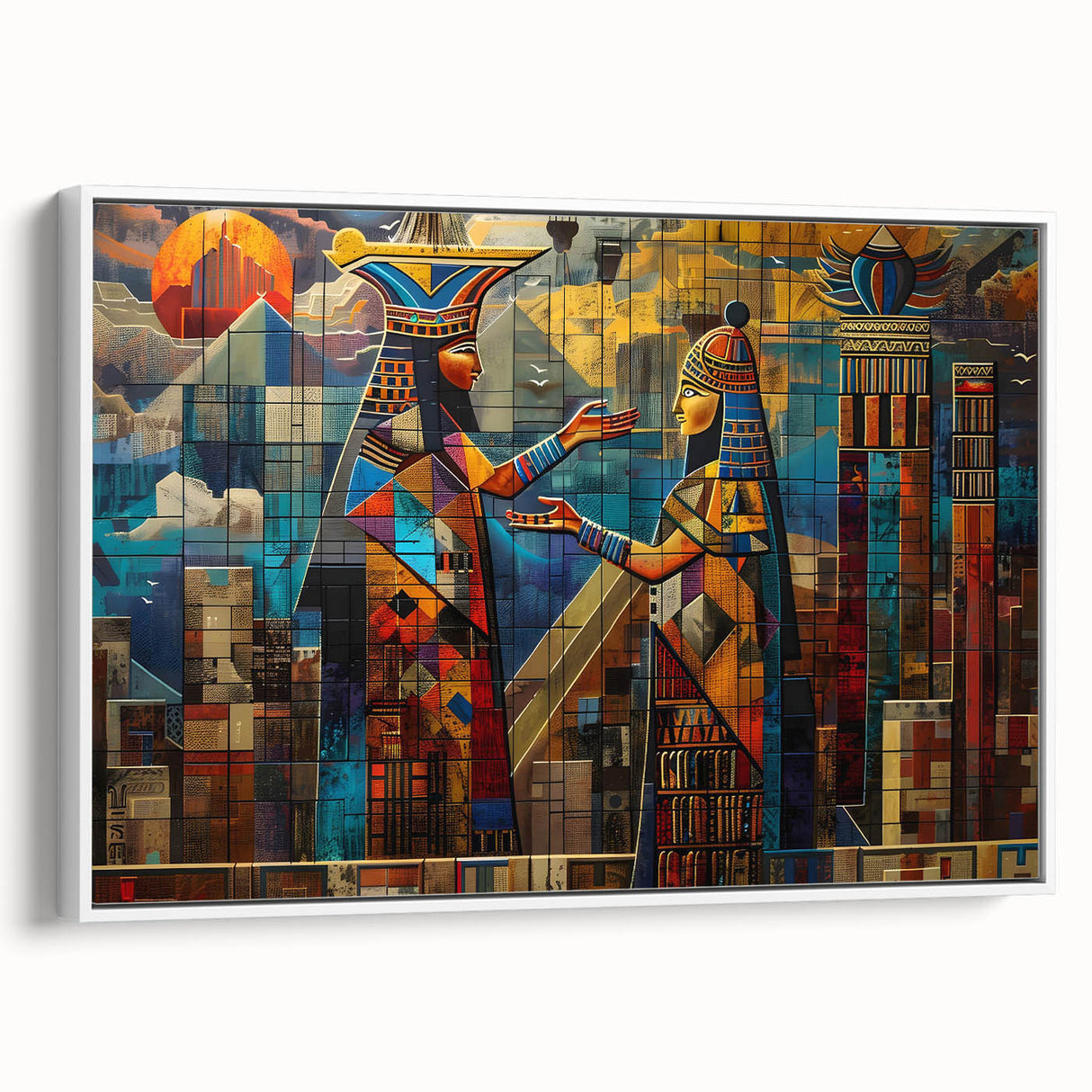 Vintage poster art of a Middle Eastern Iraqi scenery on white framed canvas.