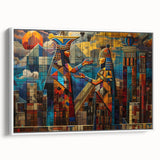 Vintage poster art of a Middle Eastern Iraqi scenery on white framed canvas.