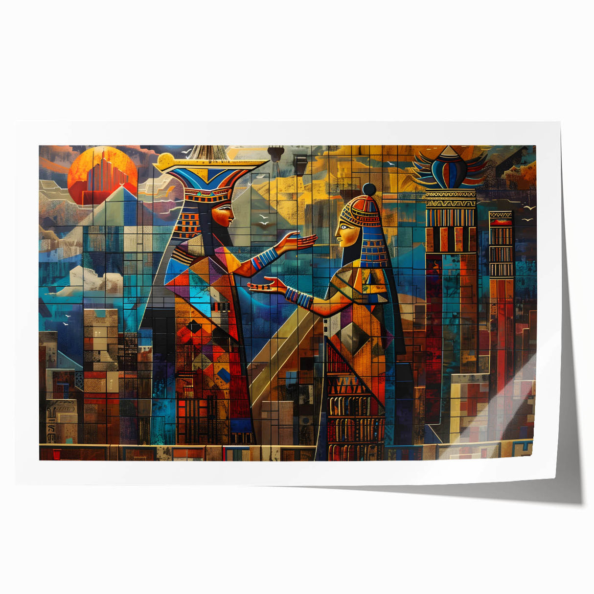 Extra large rolled print of Middle-Eastern scenery with vibrant floral elements, ideal for art wall dining room.