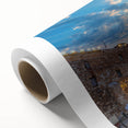 Art deco poster of Jerusalem skyline in muted earth tones on rolled canvas, ideal for nursery wall art.