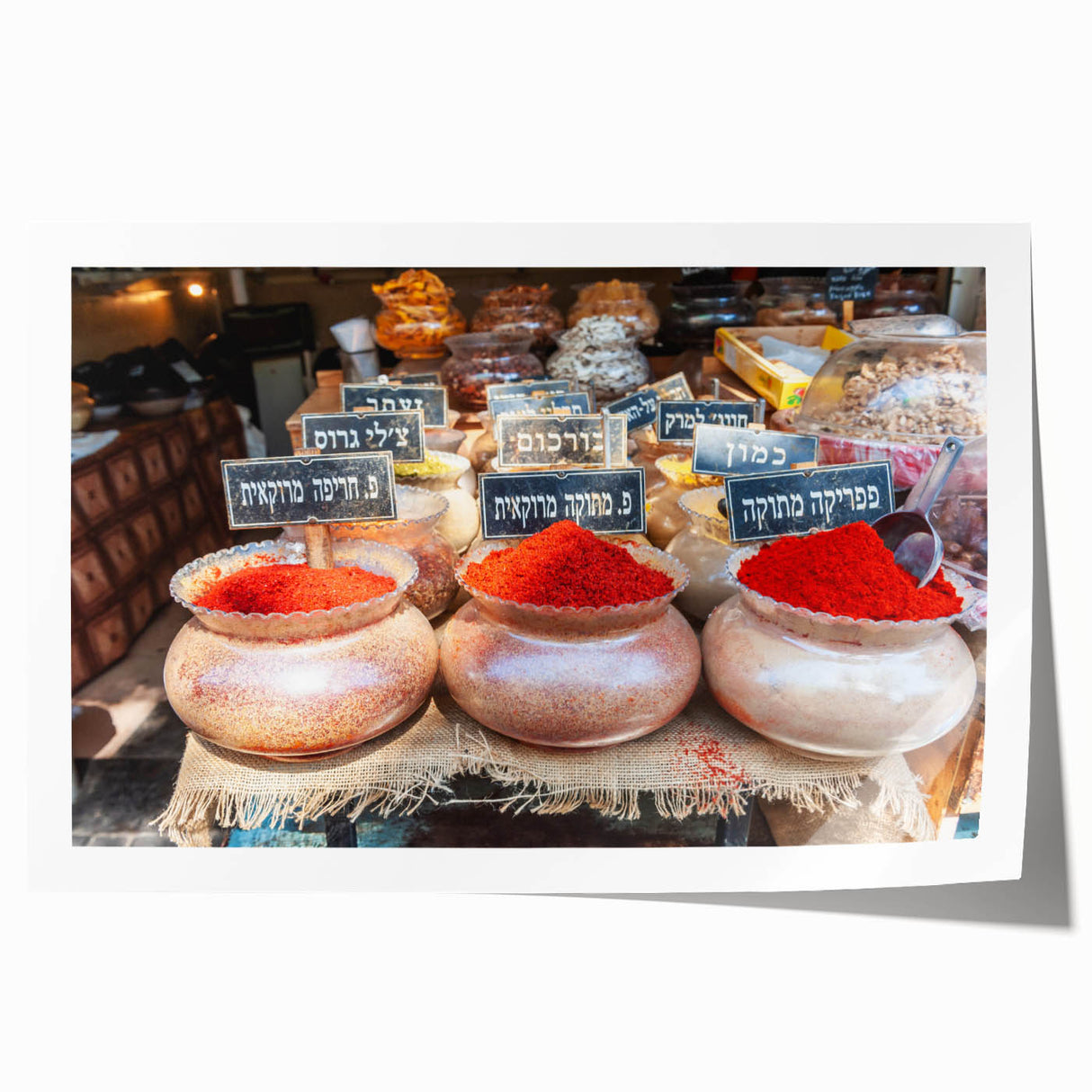Extra large rolled print of Tel Aviv scenery, featuring muted pastel colors on a canvas, suitable for dining room wall art.
