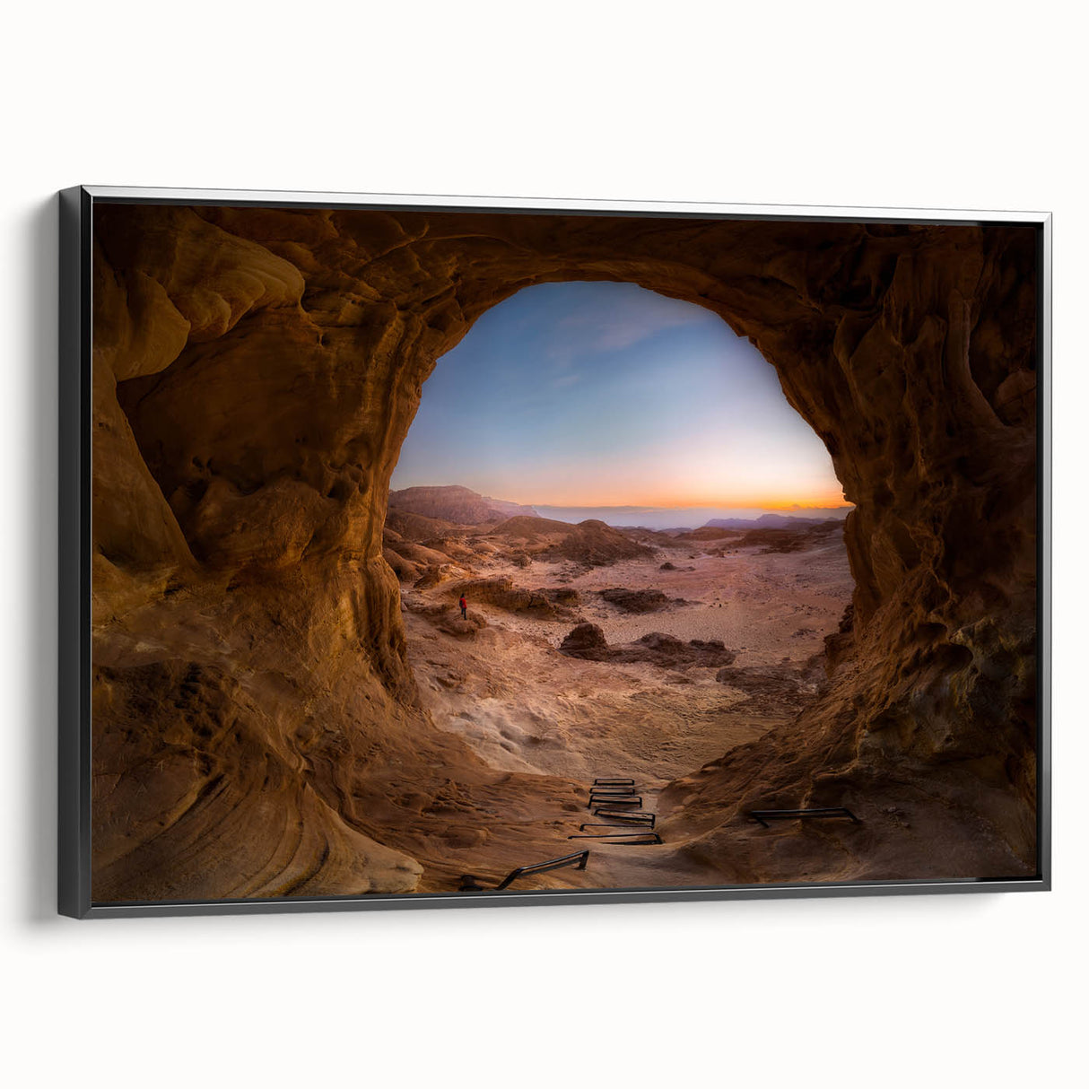 Black and white framed canvas of a Middle Eastern landscape, ideal for bedroom decor with vintage poster art style.