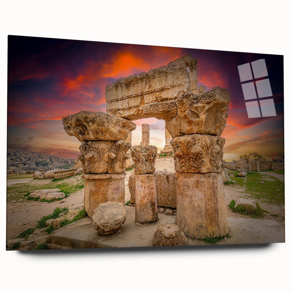 Acrylic print of a Jordanian landscape in muted earth tones, ideal for bedroom or dining room art.