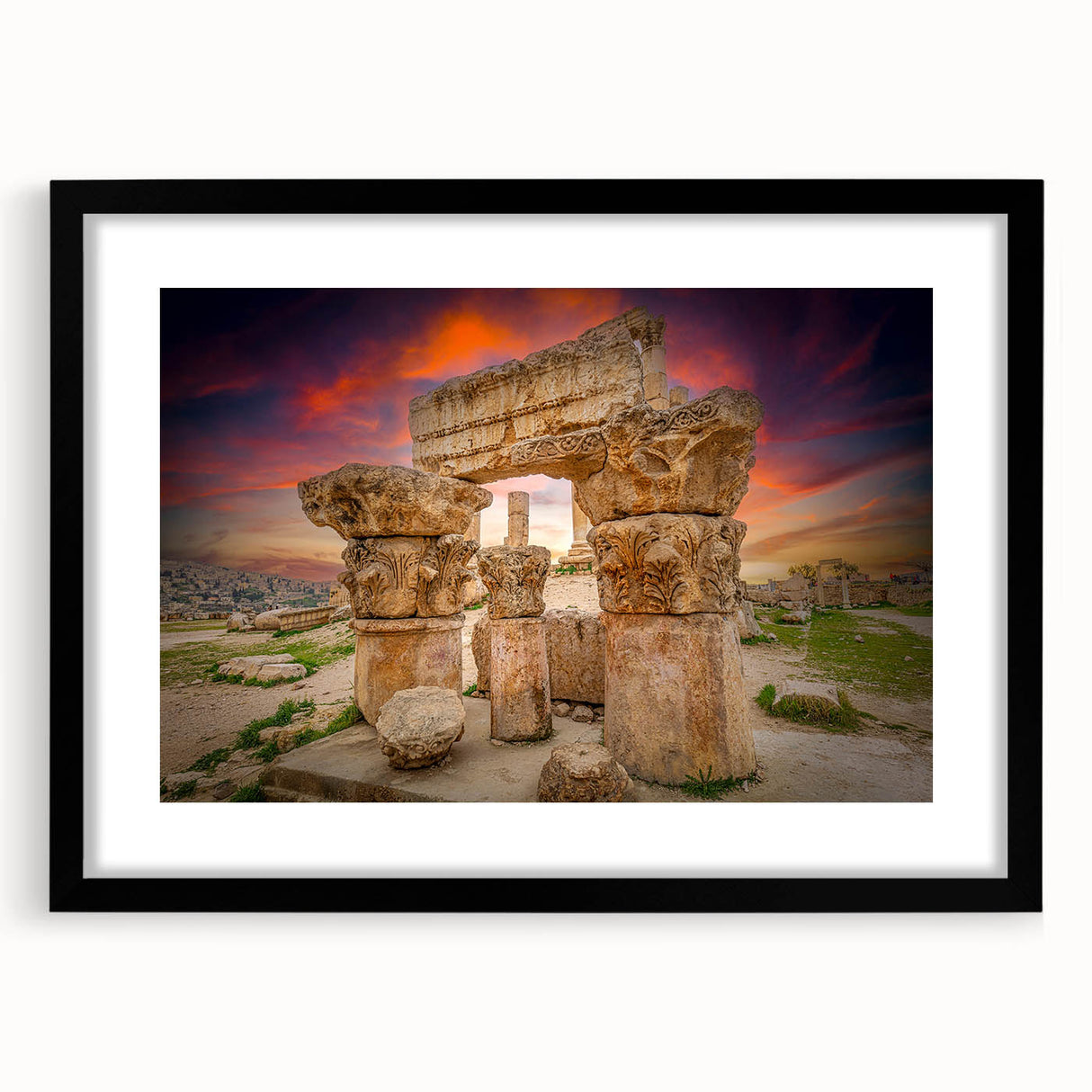 Extra large abstract art print of a Middle Eastern Jordanian landscape in vibrant colors on a textured canvas.