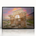 Large abstract wall art depicting a stylized Jordanian landscape in muted earth tones on a framed acrylic panel.