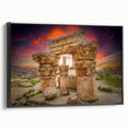 Black and white framed canvas of a Jordanian landscape, featuring vintage poster art style, suitable for bedroom decor.