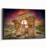 Black and white framed canvas of a Jordanian landscape, featuring vintage poster art style, suitable for bedroom decor.