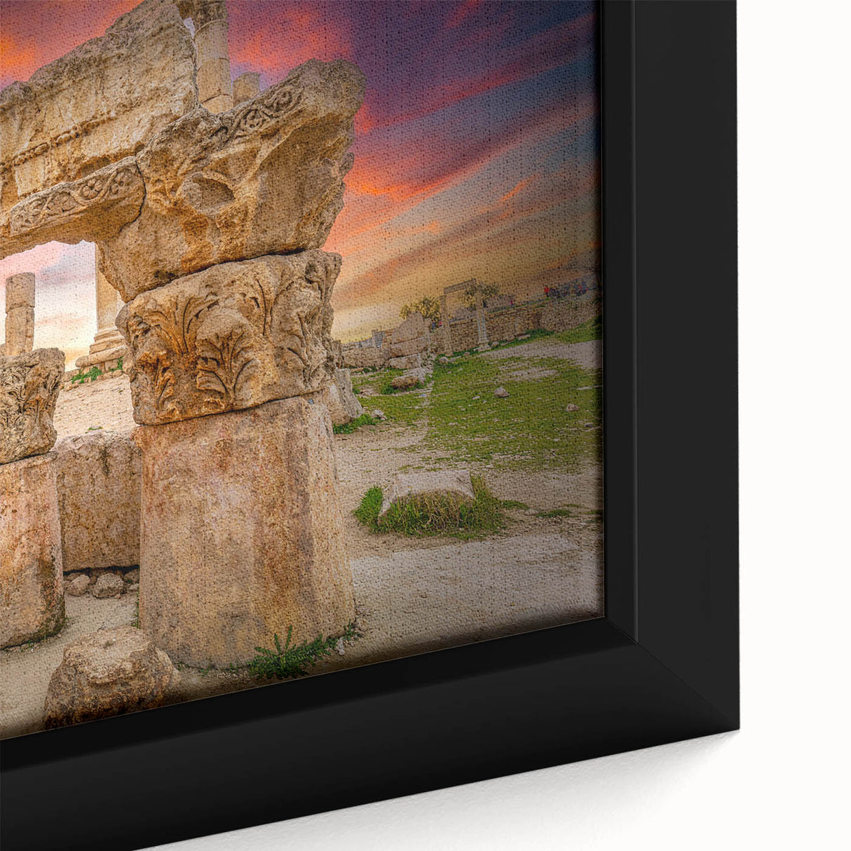 Extra large framed canvas featuring a textured close-up of a Middle Eastern Jordanian landscape in black with colorful art…
