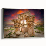 Landscape art painting of a Jordanian scene on framed canvas, featuring muted earth tones, ideal for a study or office wall.