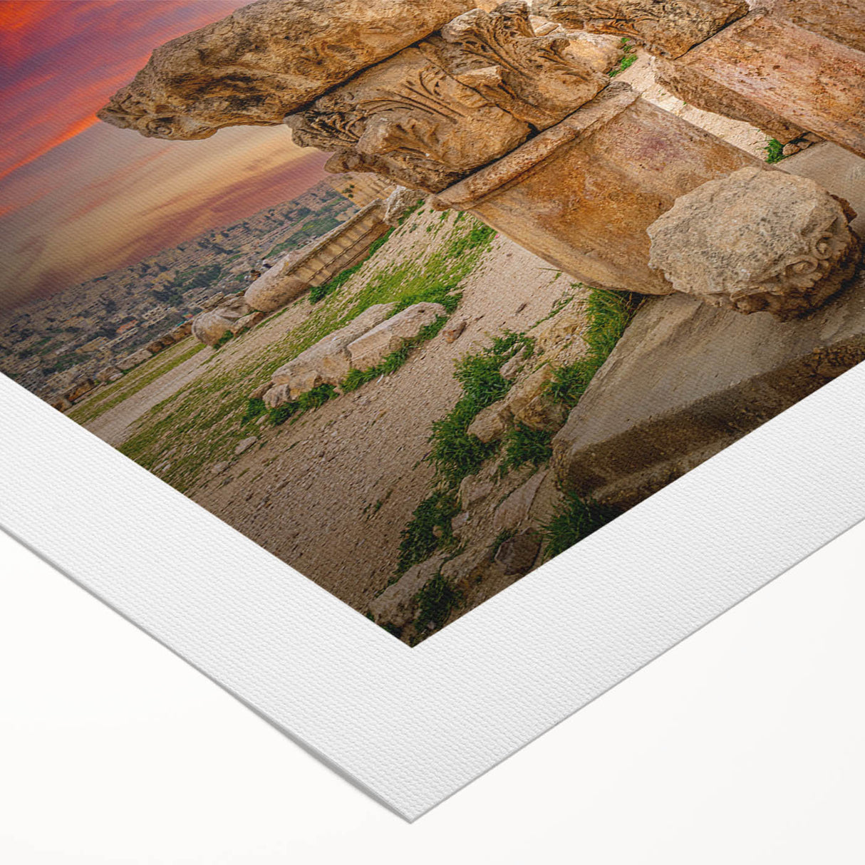Art deco poster of a Middle Eastern Jordanian landscape in muted earth tones on rolled canvas.