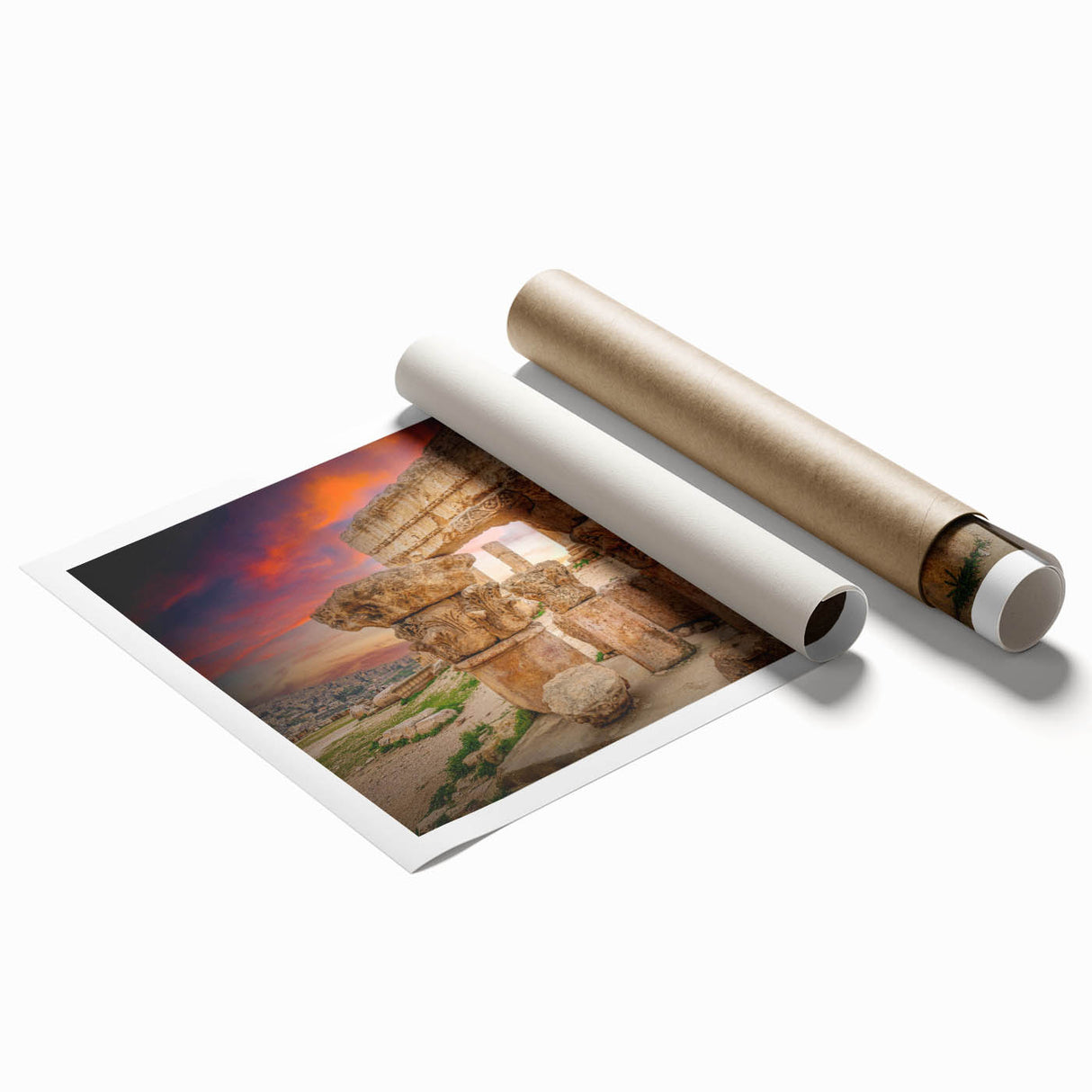 Extra large rolled print of a Middle Eastern Jordan scenery with vibrant floral elements, ideal for classy bathroom wall art.