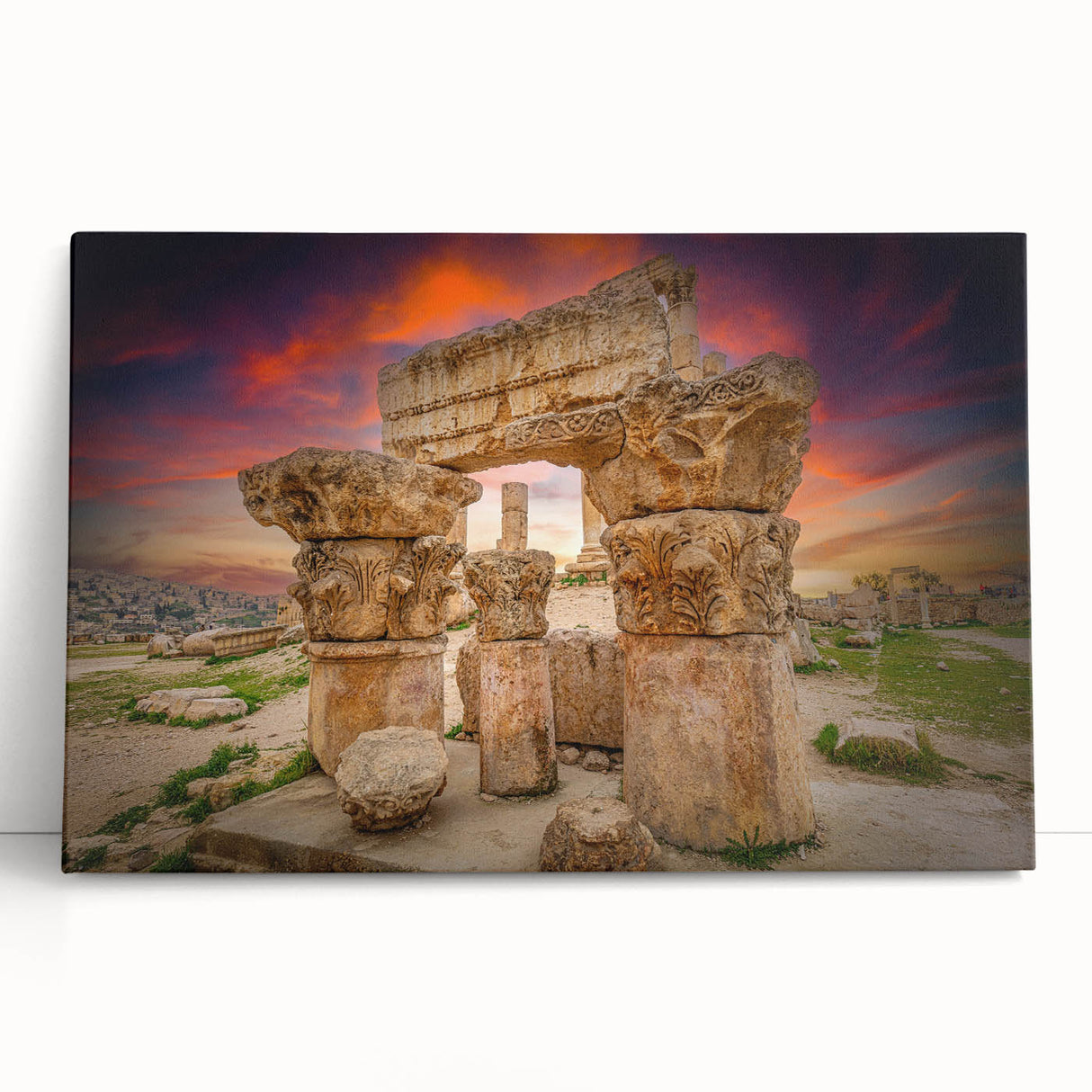 Black and white photograph on stretched canvas featuring a Middle Eastern landscape.