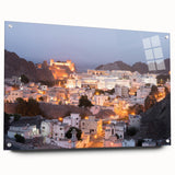 Acrylic glass print of an abstract Middle Eastern landscape in earthy tones, suitable for bedroom or dining room decor.
