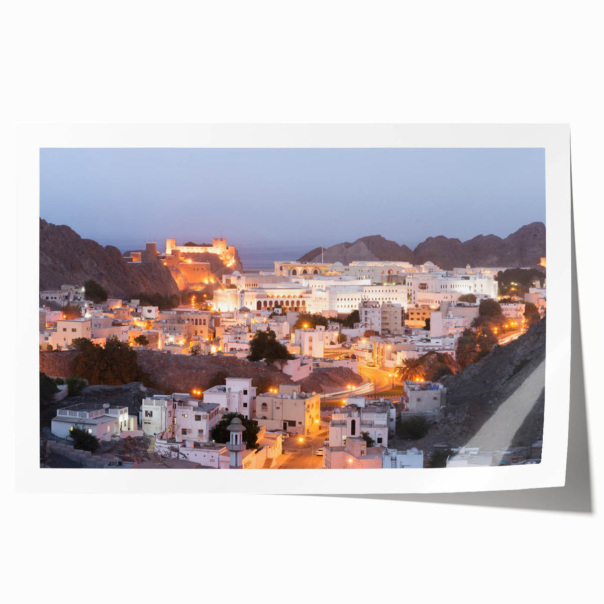 Extra large rolled print of a Middle Eastern landscape in muted earth tones, ideal for art wall dining room.