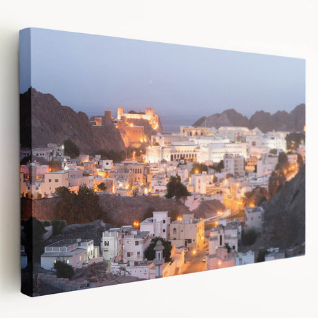 Middle Eastern landscape on large stretched canvas with muted earth tones, ideal for kitchen wall art.