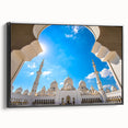 Black and white framed canvas of Abu Dhabi landscape, ideal for bedroom wall art.