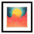 Extra large, colorful abstract art print of a Tahitian scenery on textured canvas, framed in black.