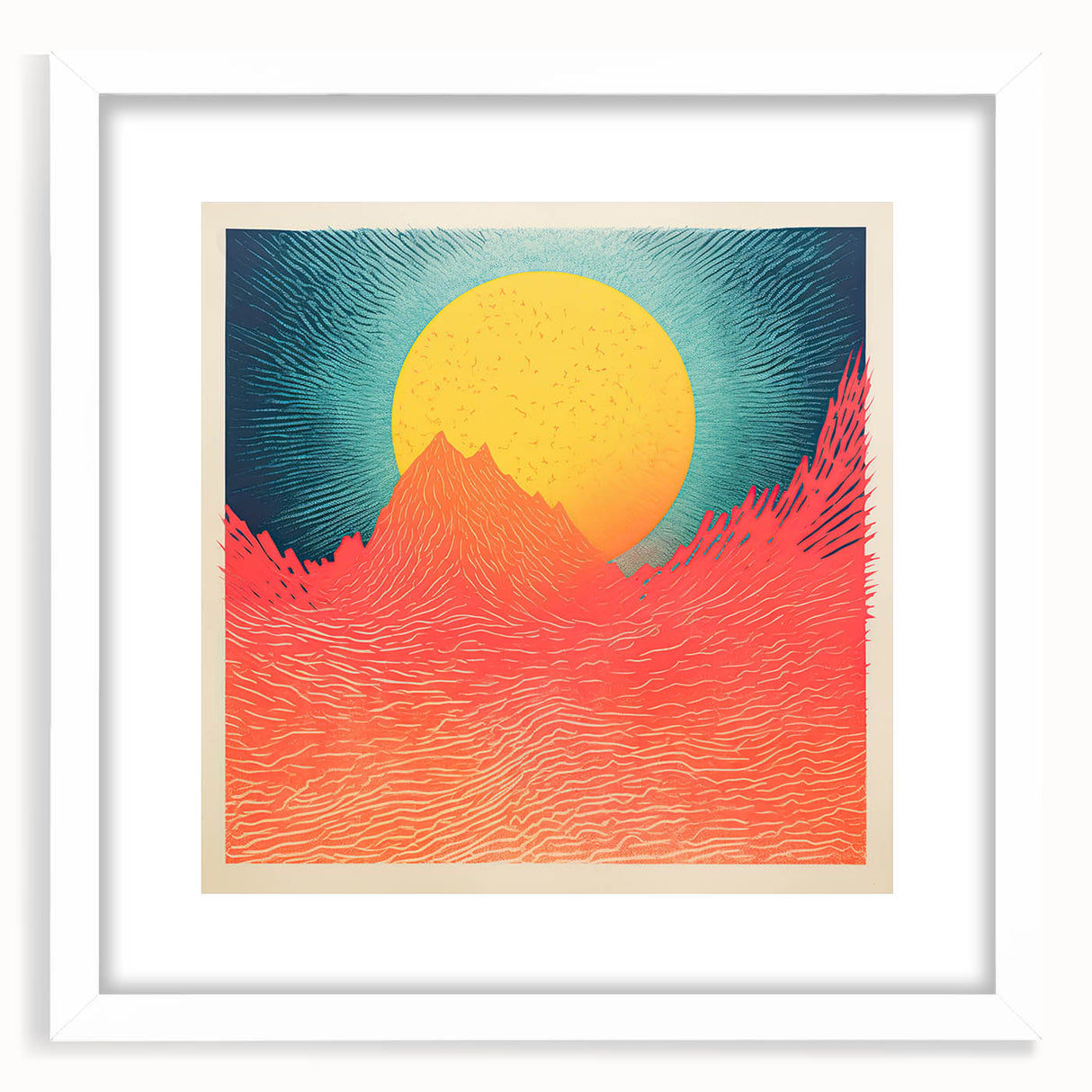 Abstract oceanic scene in subdued blue and green hues on a large framed canvas, ideal for bedroom or dining room decor.