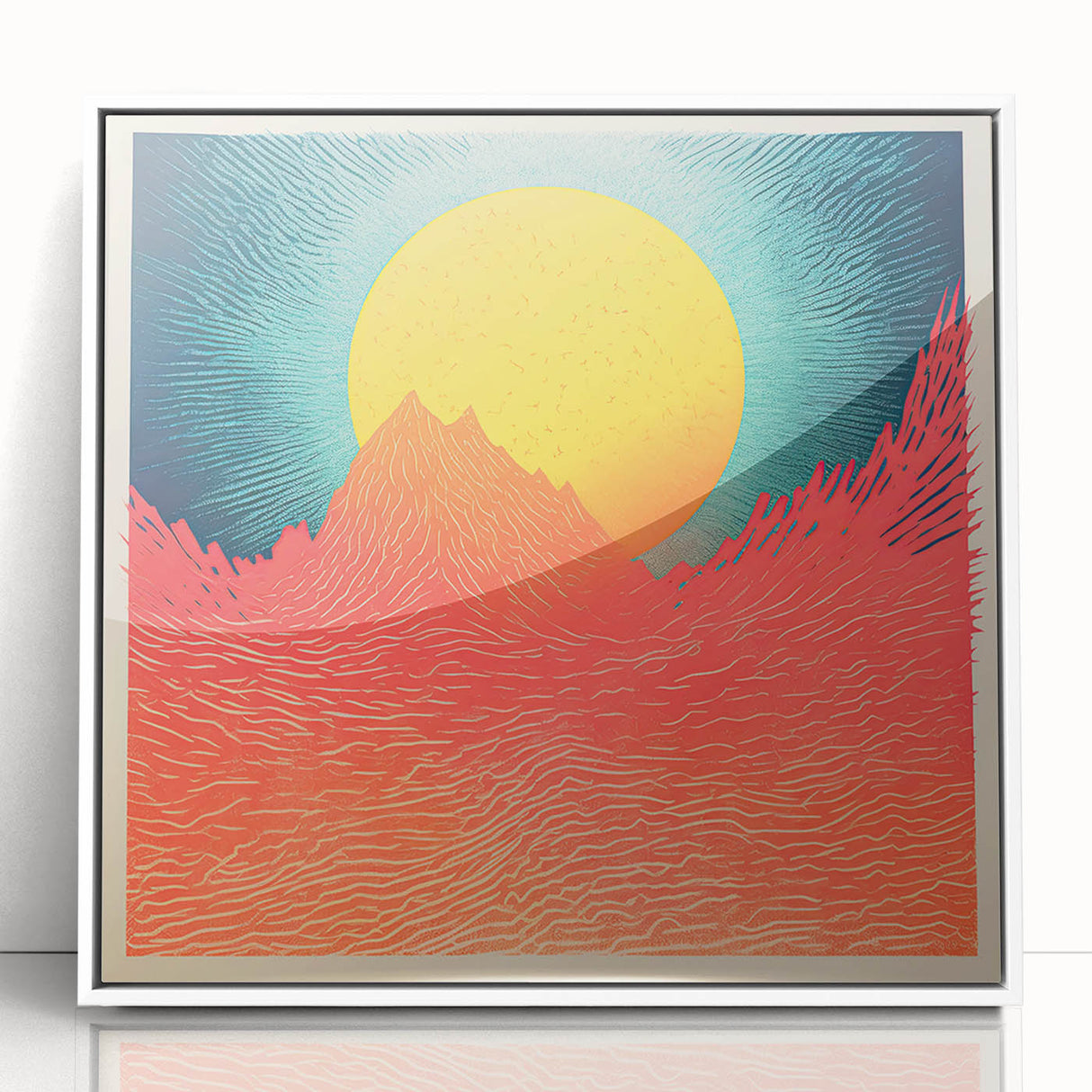 Art deco poster of Tahiti's oceanic scenery in muted blues and greens, framed acrylic, ideal for modern nursery wall art.