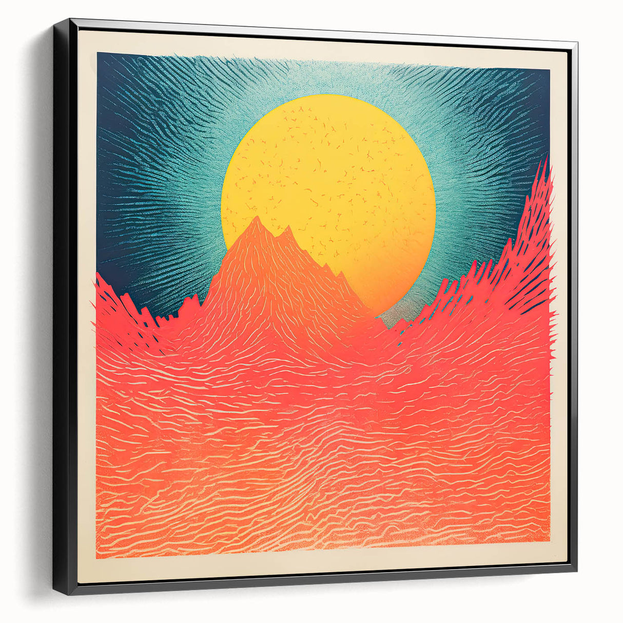 Black and white vintage poster art of Tahiti landscape on framed canvas, suitable for bedroom decor.