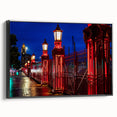 Black and white framed canvas of Auckland landscape, featuring vintage poster art style, ideal for bedroom decor.