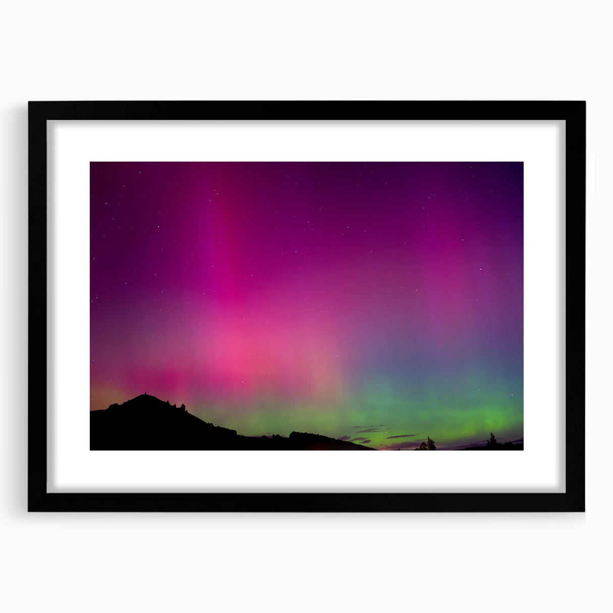 Extra large abstract art print of Otago, New Zealand in vibrant colors on a textured canvas, framed in black.