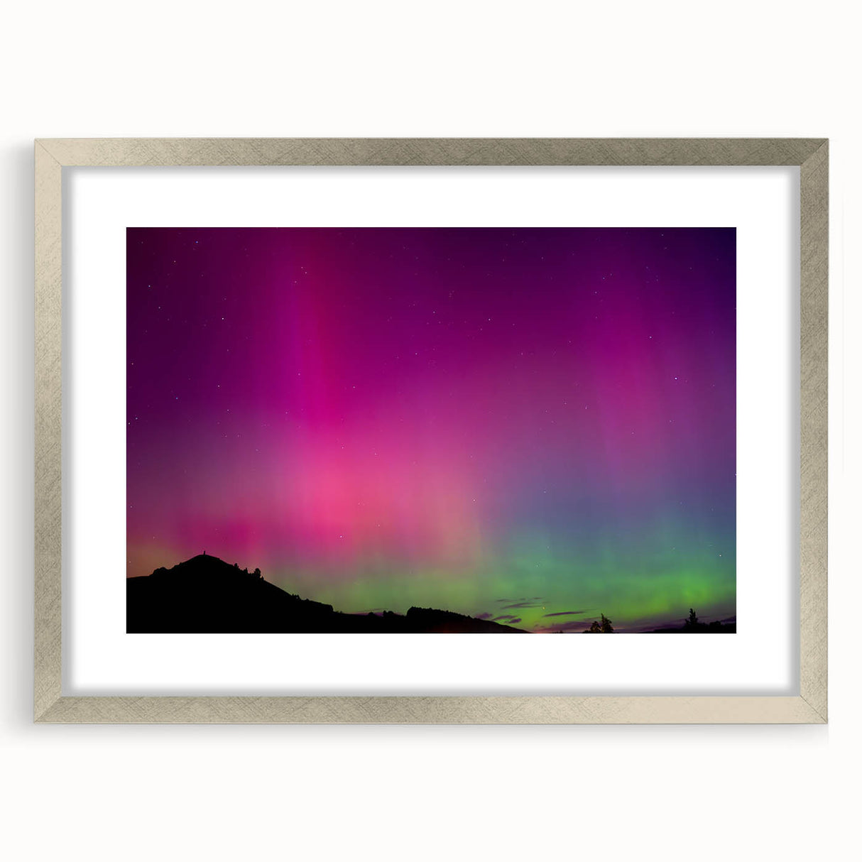 Textured abstract art print of Otago, New Zealand, in silver frame, featuring muted earth tones, ideal for bedroom art.