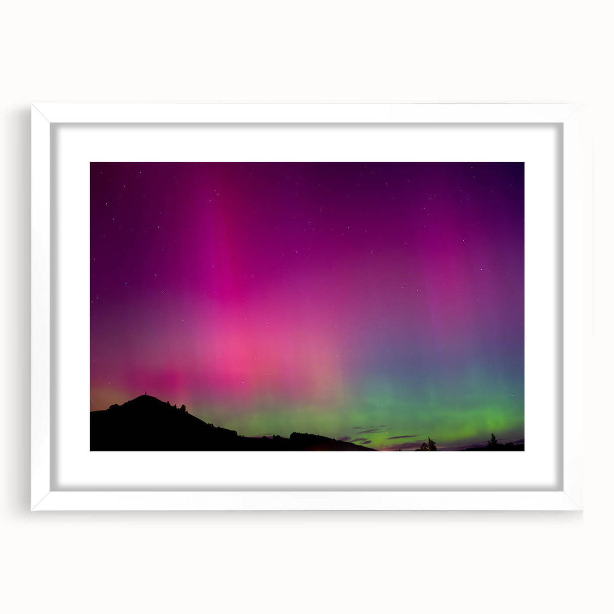 Abstract art print of Otago, New Zealand, in muted blue and green tones on a white-framed canvas.