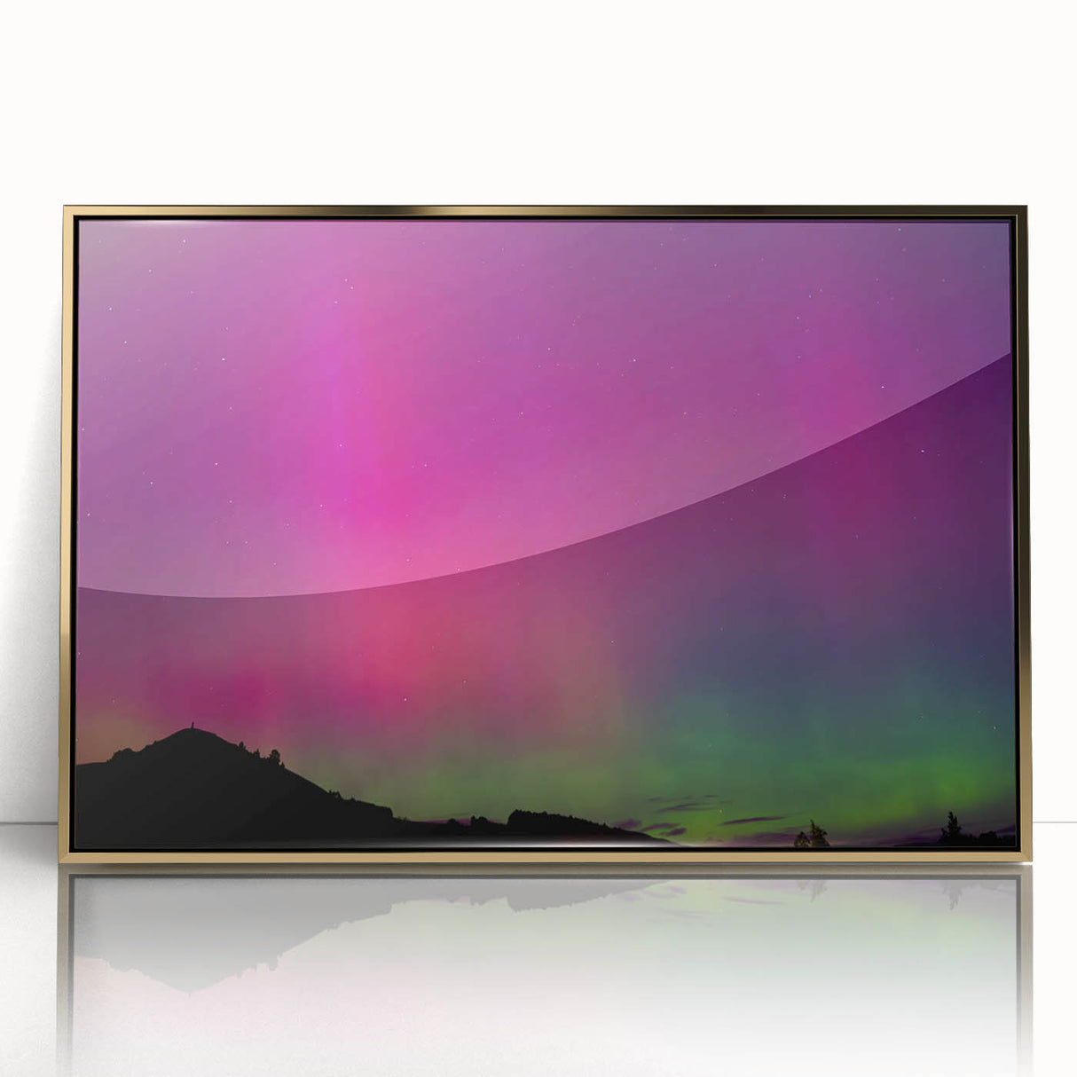 Large abstract wall art depicting Otago, New Zealand scenery in muted earth tones on a gold-framed acrylic.