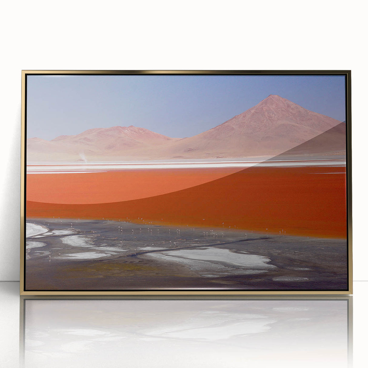Large art print of a Bolivian landscape in muted earth tones on framed acrylic, ideal for modern art wall decor.