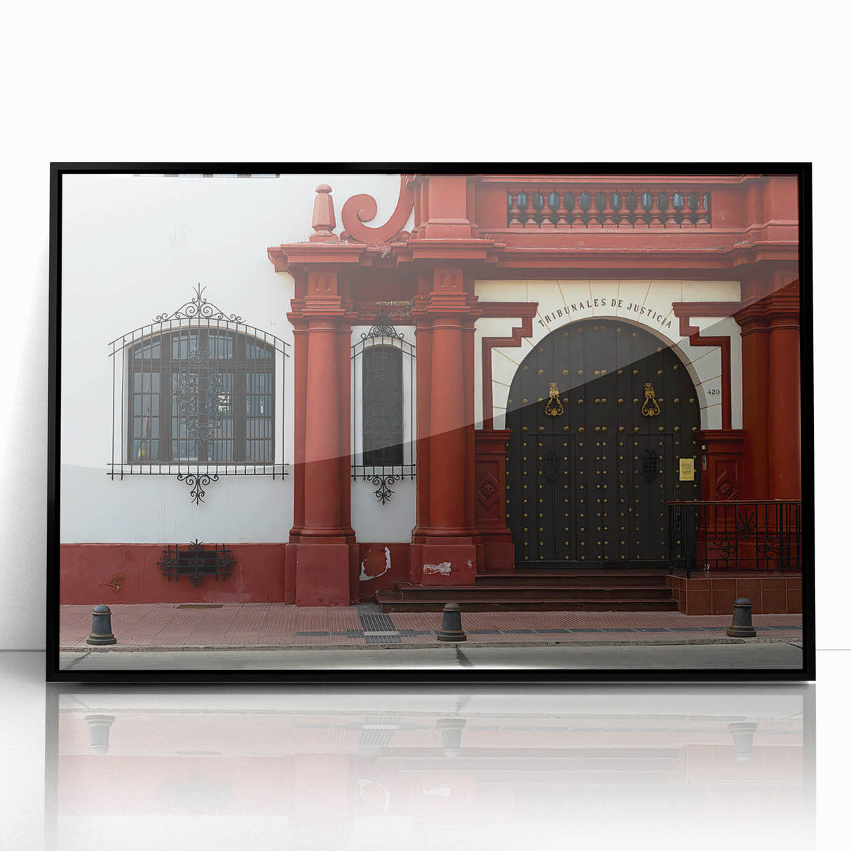 Large abstract wall art depicting Santiago, Chile with vibrant blue and green tones on a framed acrylic.