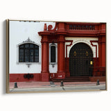 Framed canvas of a vintage-style landscape painting depicting Santiago, Chile, in muted earth tones.