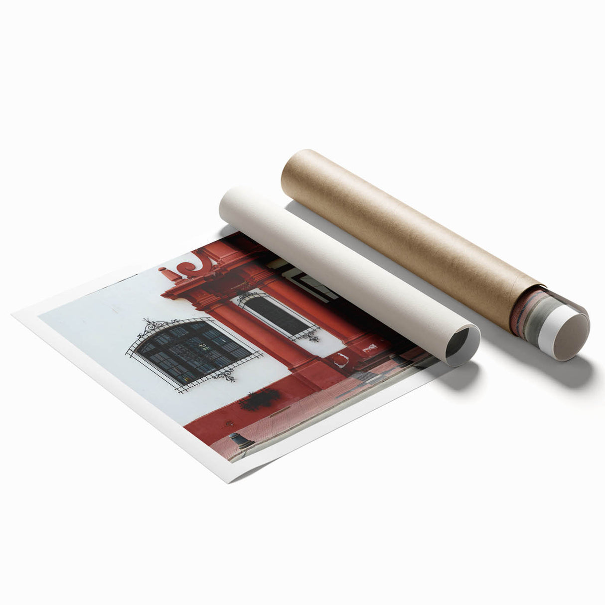Extra large rolled print of Santiago, Chile skyline with muted earth tones, ideal for classy bathroom wall art.