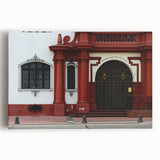Black and white stretched canvas of Santiago, Chile skyline, ideal for kitchen wall art.