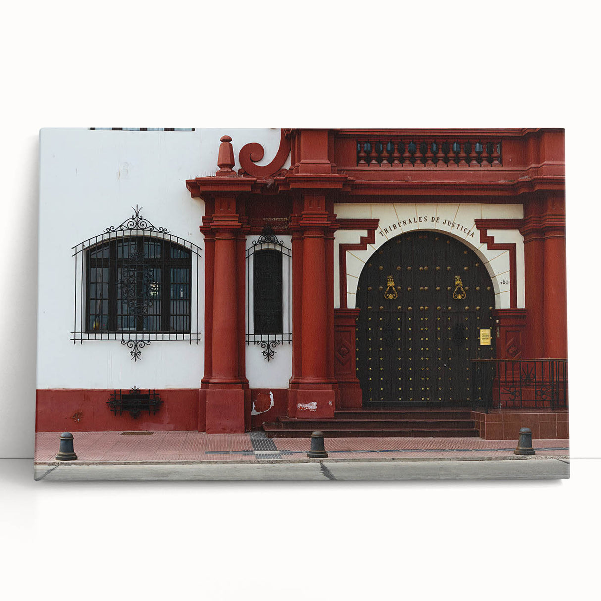 Large black and white stretched canvas of Santiago, Chile skyline, ideal for kitchen wall art or bedroom decor.