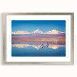 Textured abstract art print of a Chilean landscape in muted earth tones, framed in silver, ideal for bedroom art.