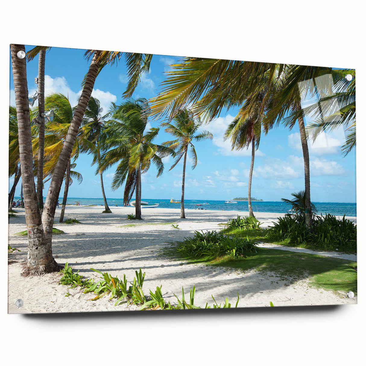 Acrylic print of a large abstract depiction of Colombian scenery, in vibrant earth tones, ideal for dining room decor.