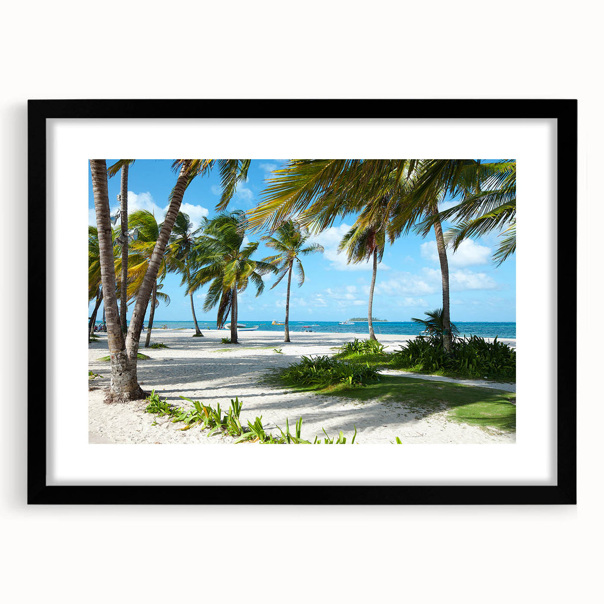 Extra large textured abstract art print of vibrant, colorful South American scenery on a black framed canvas.