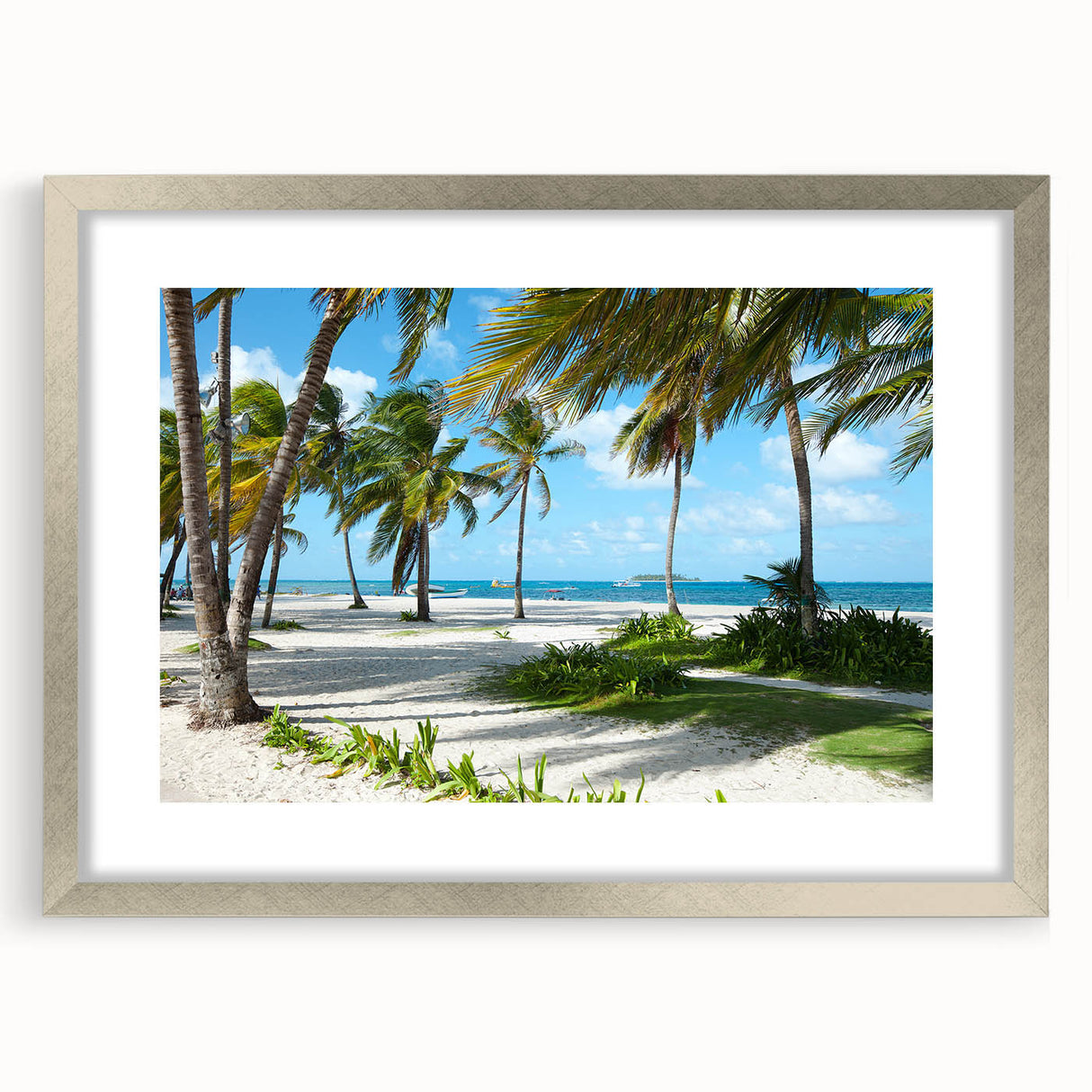 Textured abstract art print of a Colombian landscape in muted earth tones on a framed canvas, suitable for bedroom decor.
