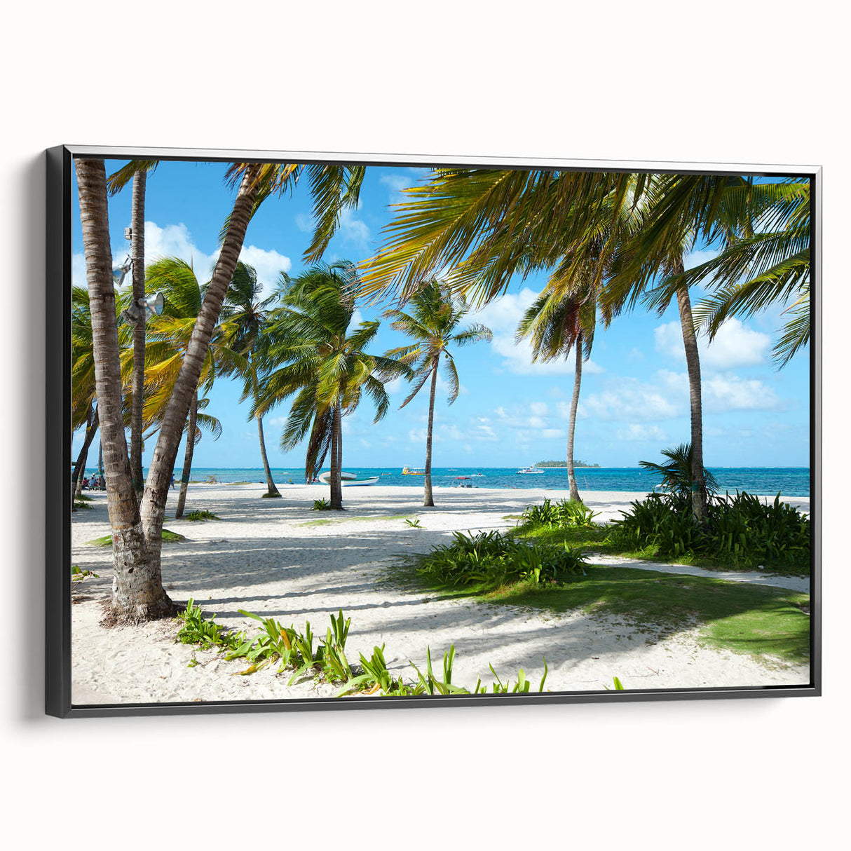 Black and white framed canvas depicting a vintage-style Colombian landscape, ideal for bedroom wall art.