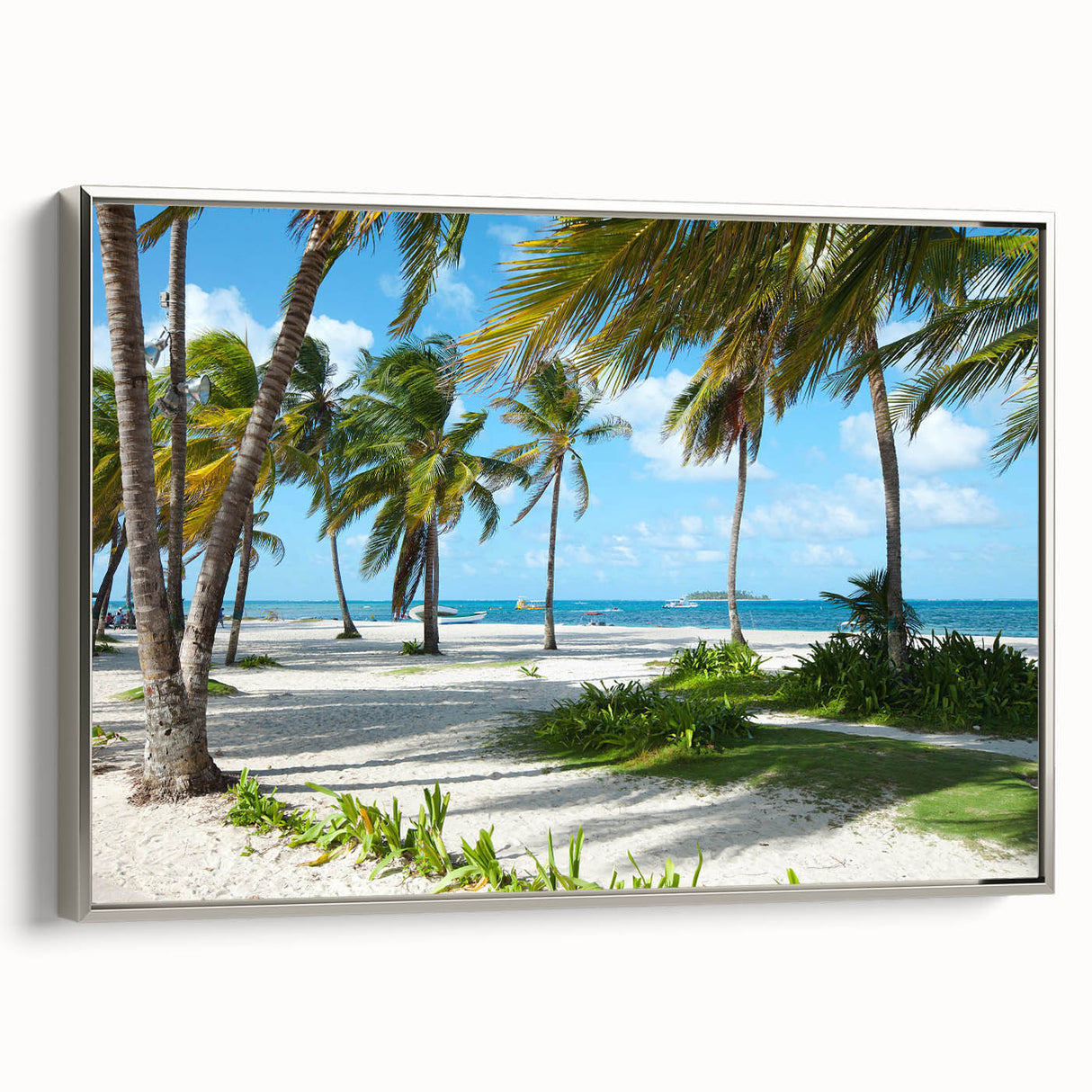 Landscape art painting of a scenic Colombian vista on framed canvas, featuring vibrant colors with a vintage poster style.